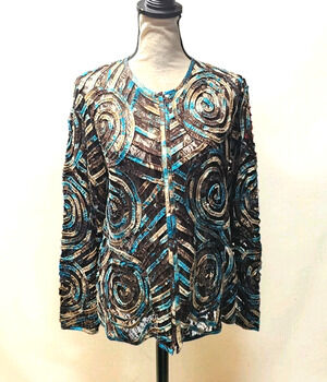 Laura Ashley Ribbion Applique SheerSoutac Jacket Sz L Boho Textured Art to Wear